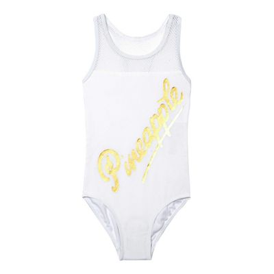 Pineapple Girls' white foil-effect logo mesh insert swimsuit